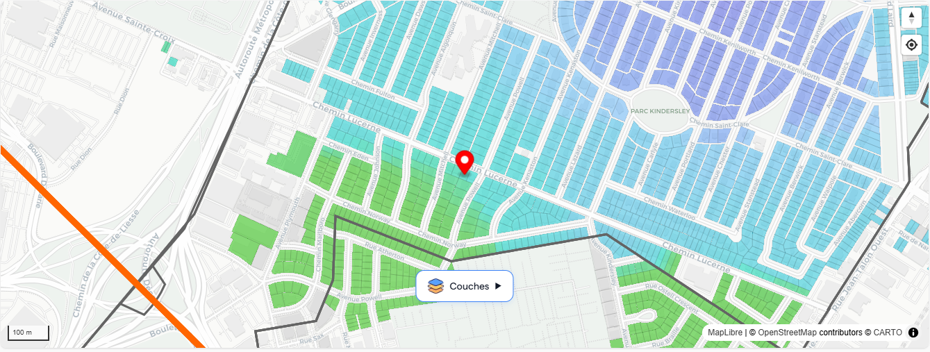 Carte interactive montrant des valeurs différentes selon la micro-localisation